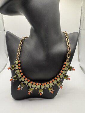 J. Crew 2010’s Gold Tone Green Spiked Rhinestone Statement Necklace Jenna Lyons